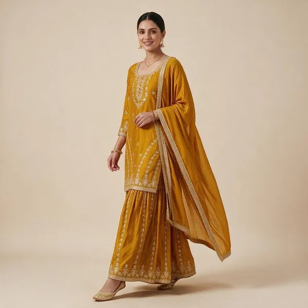 Mustard_Yellow_Chinon_Silk_Sharara_Set_For_Women