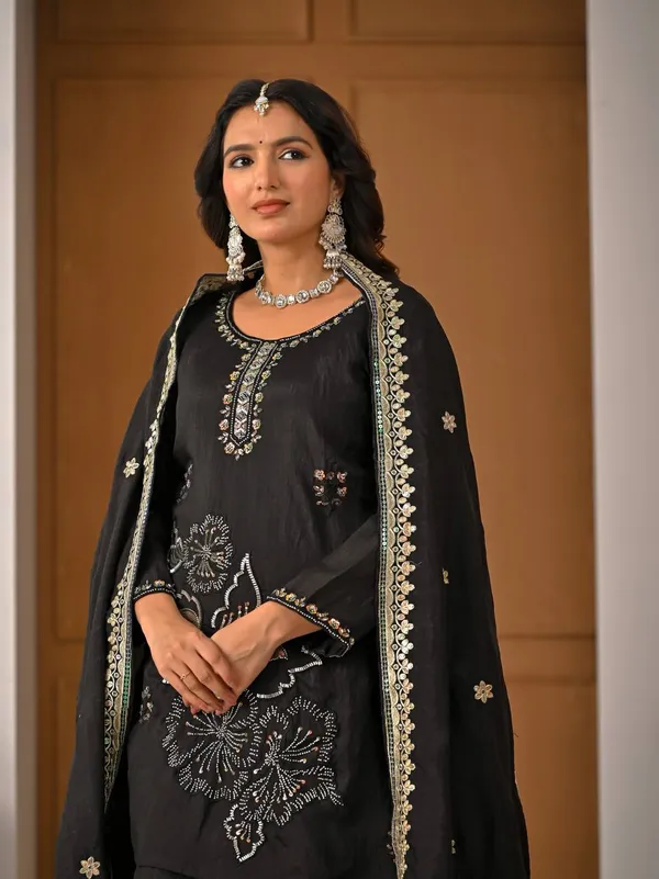 Black_Vichitra_Silk_Anarkali_Suit_Set_For_Women