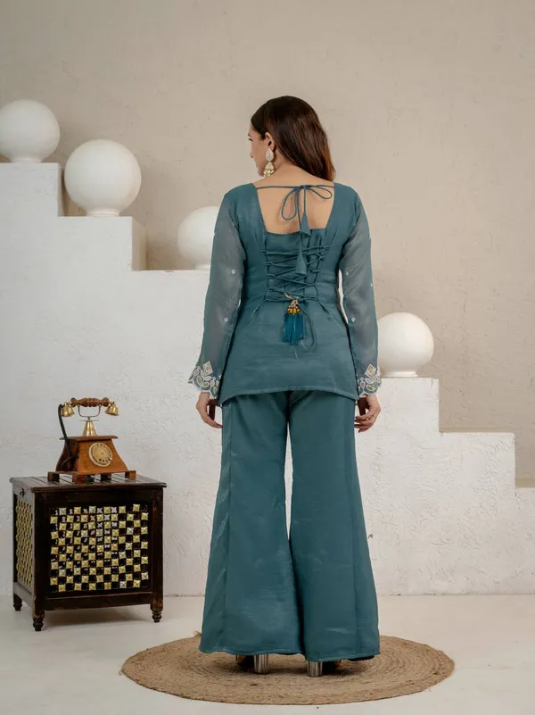 Teal_Crunchy_Silk_Sharara_Set_For_Women