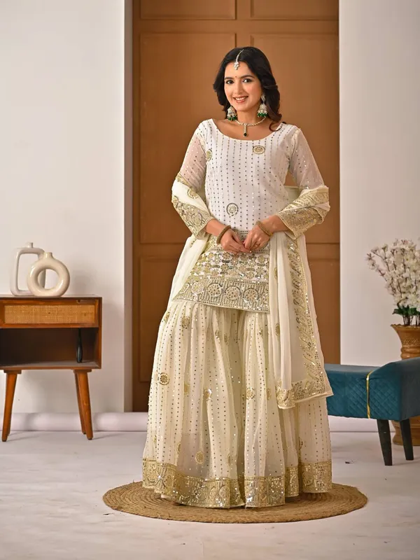 White_Faux_Georgette_Sharara_Set_For_Women