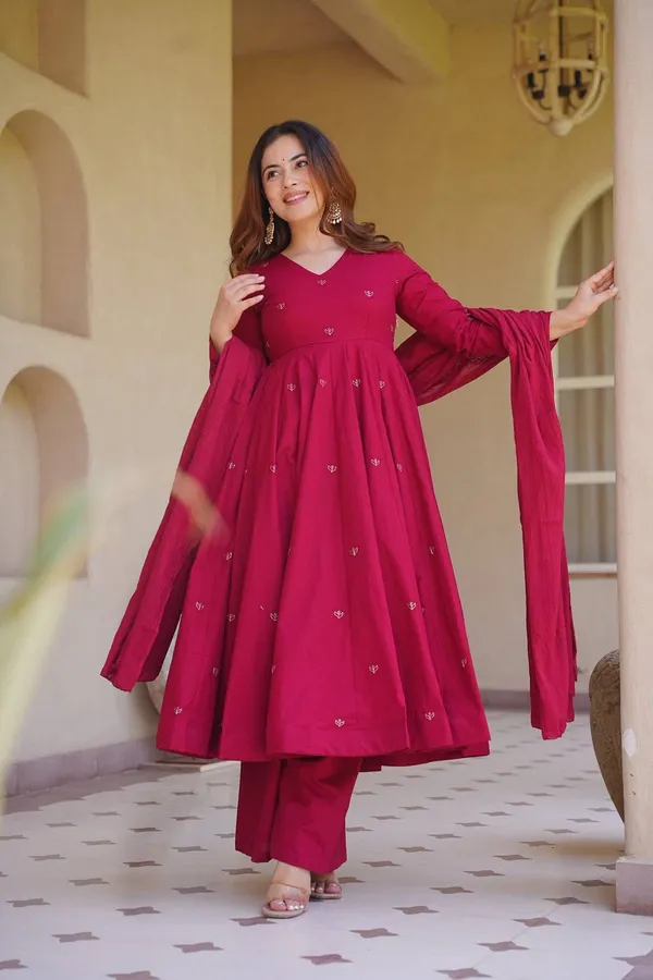Red_Roman_Silk_Anarkali_Kurta_Set_For_Women
