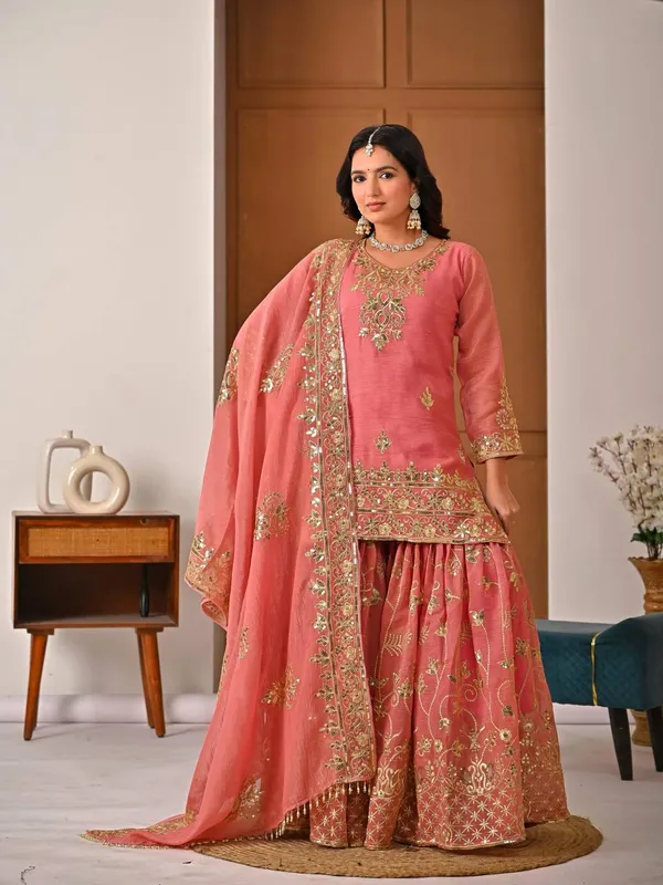 Orange_Crunchy_Silk_Sharara_Set_For_Women