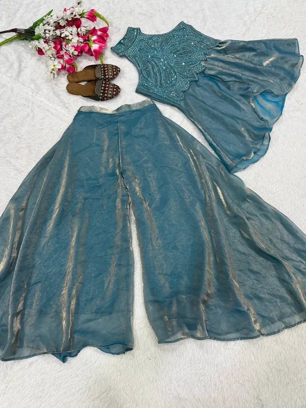 Teal_Fandy_Silk_Palazzo_Set_For_Women