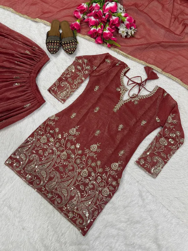 Rust_Crunchy_Silk_Sharara_Set_For_Women
