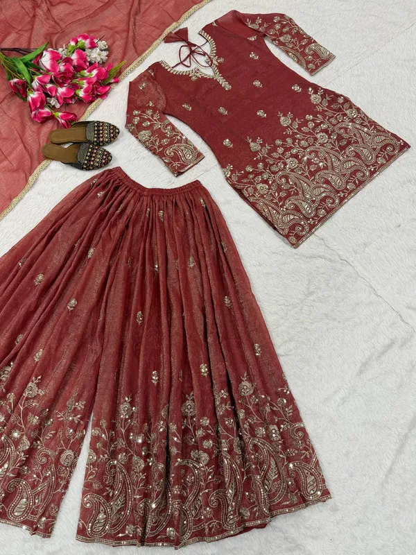 Rust_Crunchy_Silk_Sharara_Set_For_Women
