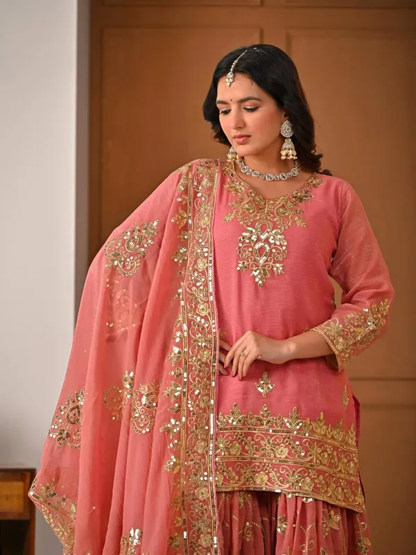 Orange_Crunchy_Silk_Sharara_Set_For_Women