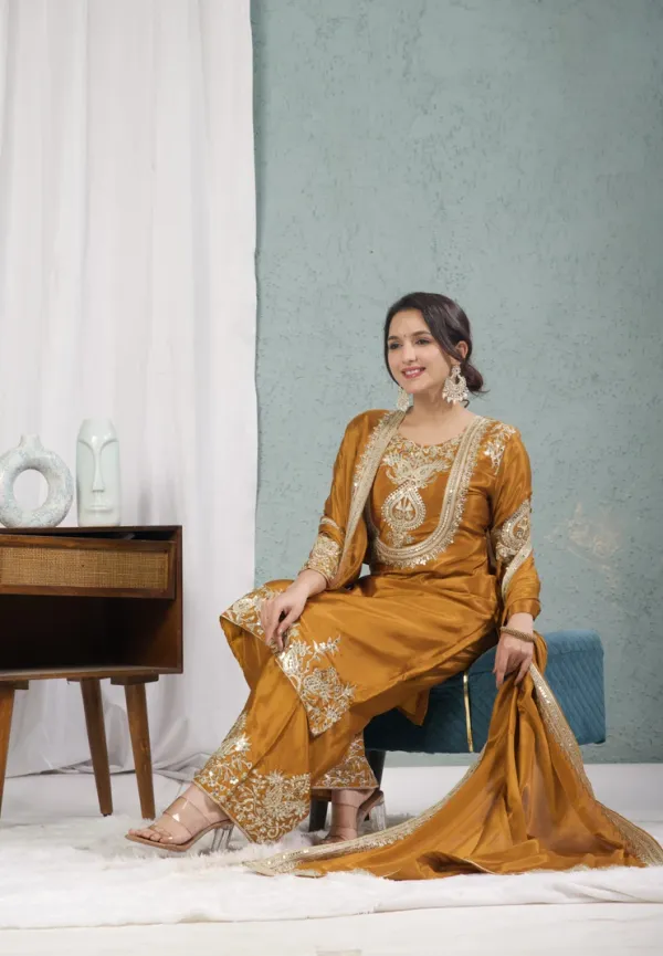 Mustard_Yellow_Chinon_Silk_Kurta_Set_For_Women