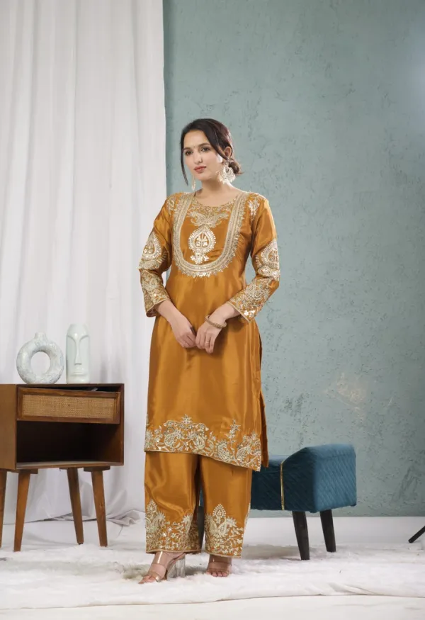 Mustard_Yellow_Chinon_Silk_Kurta_Set_For_Women