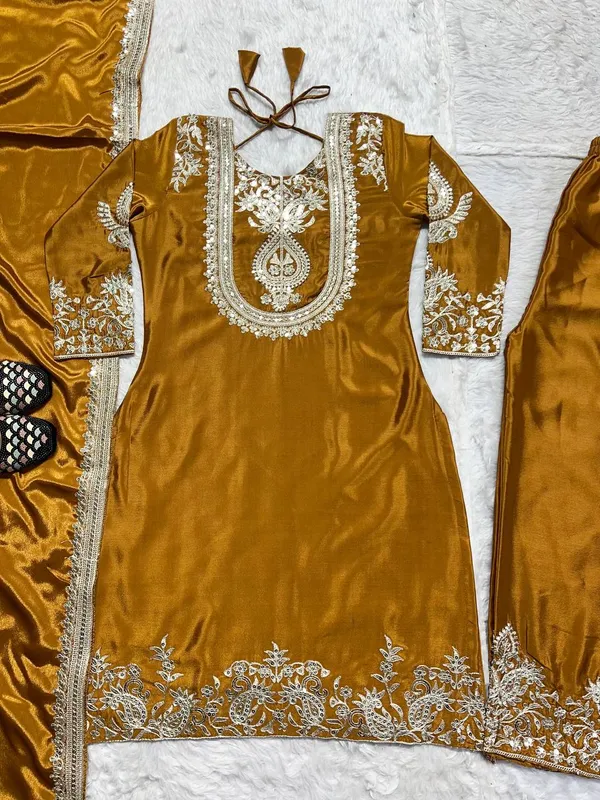 Mustard_Yellow_Chinon_Silk_Kurta_Set_For_Women
