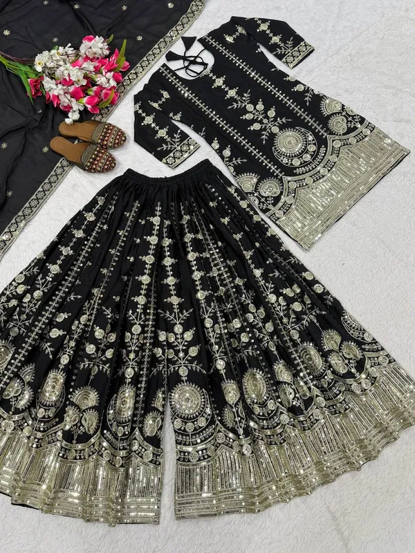 Black_Vichitra_Silk_Three_Piece_Set_For_Women