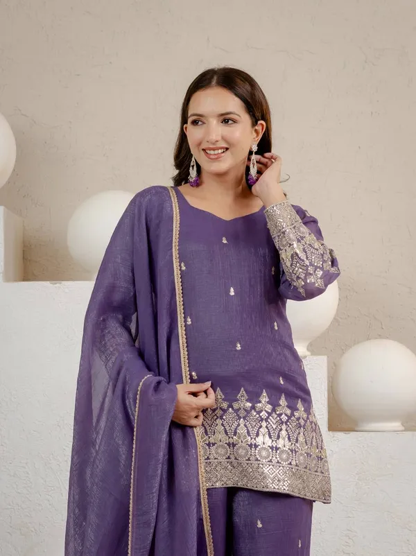 Purple_Crunchy_Silk_Suit_Set_For_Women