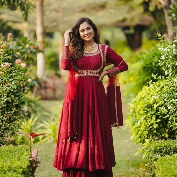 Red_Roman_Cotton_Anarkali_Suit_Set_For_Women