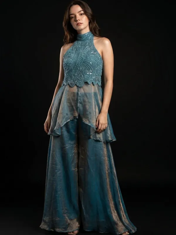 Teal_Fandy_Silk_Palazzo_Set_For_Women