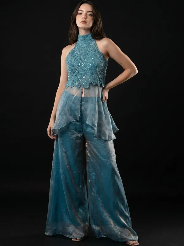 Teal_Fandy_Silk_Palazzo_Set_For_Women