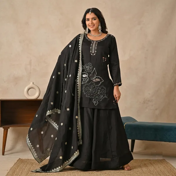 Black_Vichitra_Silk_Anarkali_Suit_Set_For_Women