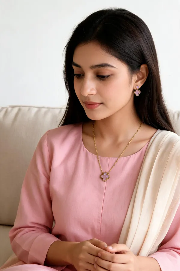 Gold_&_Pink_Alloy_Necklace_And_Earrings_Set_For_Women