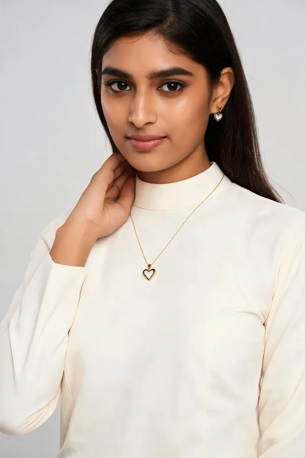 Gold_Alloy_Heart_Pendant_Necklace_And_Earrings_Set_For_Women