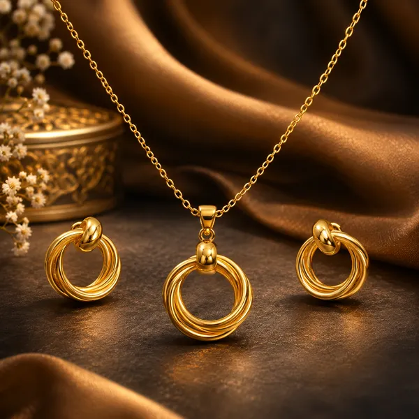 Gold-Tone_Interlocking_Circle_Pendant_Necklace_&_Earrings_Set