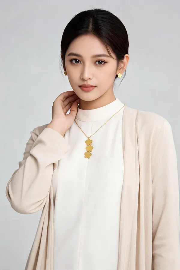 Gold_Alloy_Three-Flower_Pendant_Necklace_And_Earrings_Set_For_Women