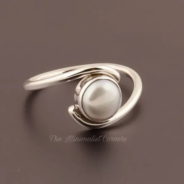 Silver_Pearl_Accent_Adjustable_Open_Band_Ring_For_Girls