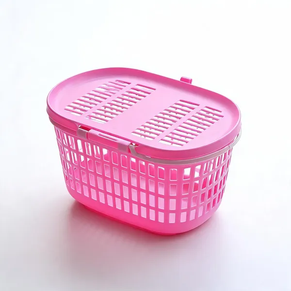 Plastic_Hinged_Lid_Perforated_Pink_Storage_Basket