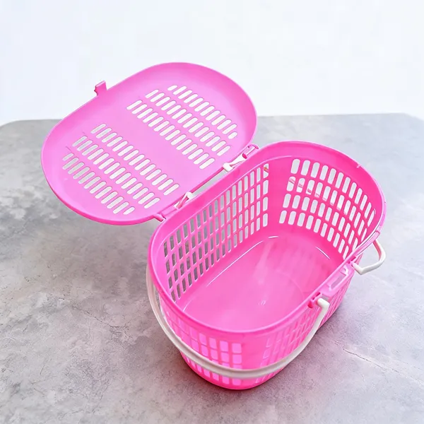 Plastic_Hinged_Lid_Perforated_Pink_Storage_Basket