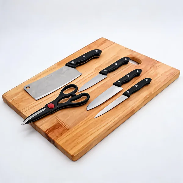 Wood_Stainless_Steel_Kitchen_Knife_Scissors_And_Chopping_Board_Set
