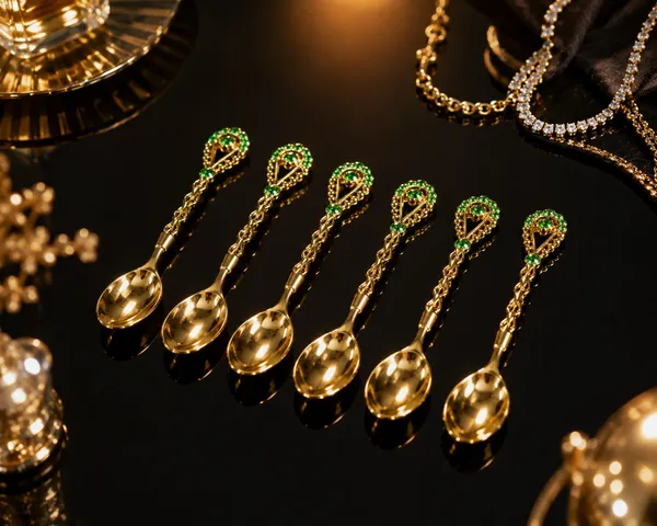 Metal_Gold-Tone_Green_Embellished_Ornate_Teaspoon_Set