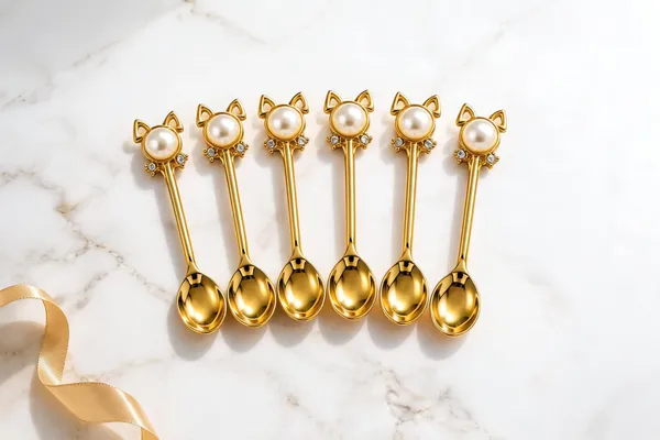 Metal_Gold-Tone_Cat_Pearl_Handle_Spoon_Set