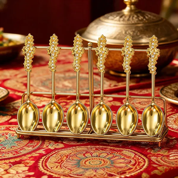 Metal_Gold-Tone_Ornate_Floral_Pattern_Spoon_Set