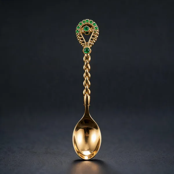 Metal_Gold-Tone_Green_Embellished_Ornate_Teaspoon_Set