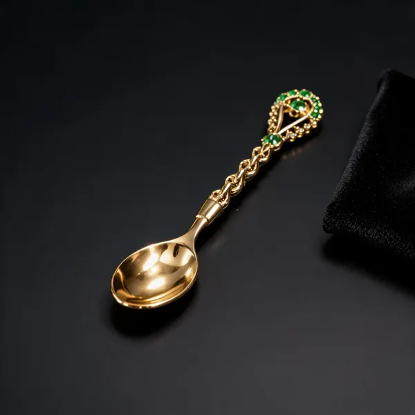 Metal_Gold-Tone_Green_Embellished_Ornate_Teaspoon_Set