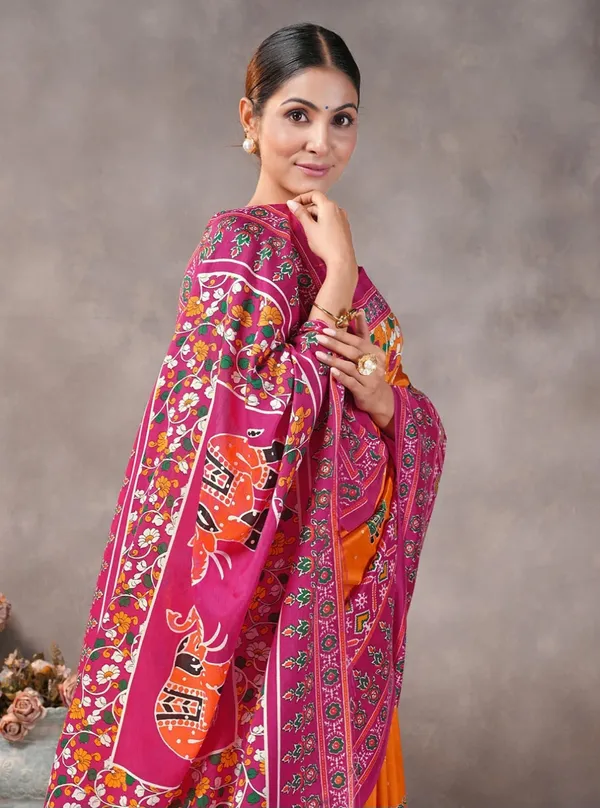 Orange_Printed_Saree_for_Women