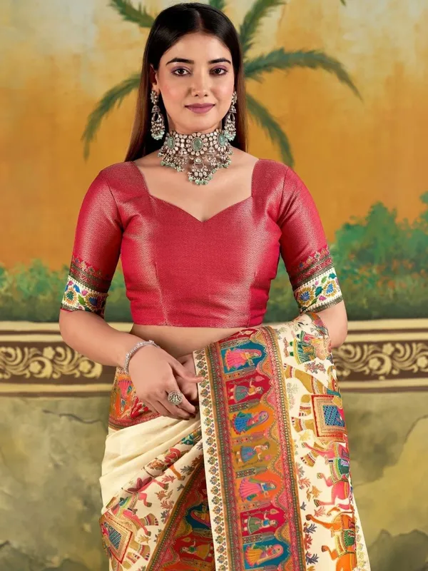 Cream_Printed_Ethnic_Saree_for_Women