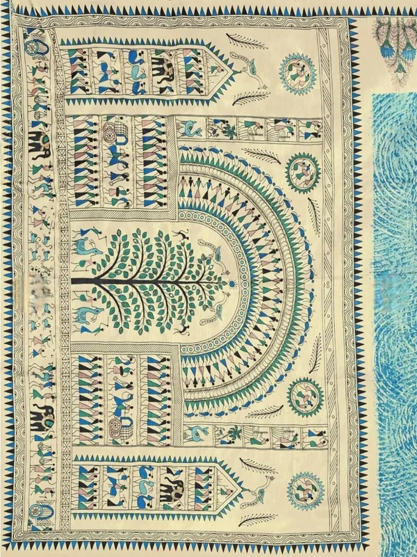 Turquoise_Printed_Ethnic_Saree_For_Women