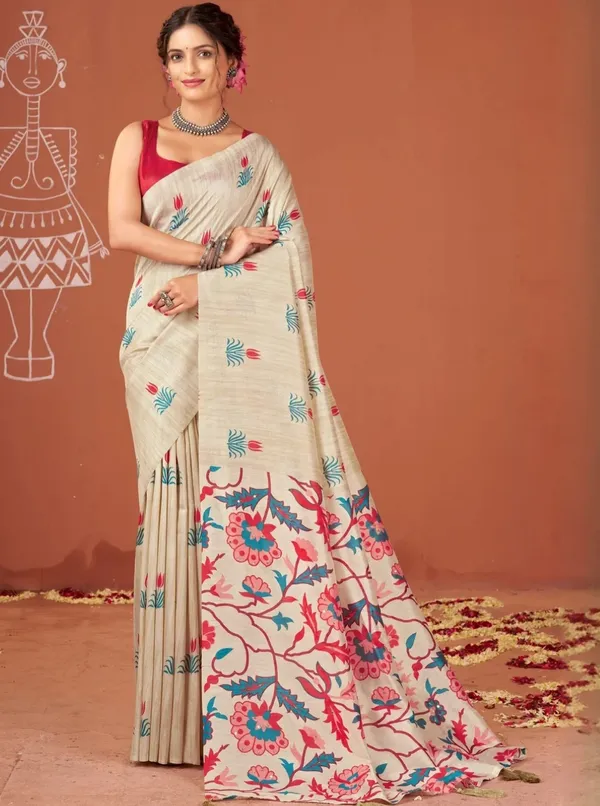 Cream_Floral_Print_Saree_for_Women