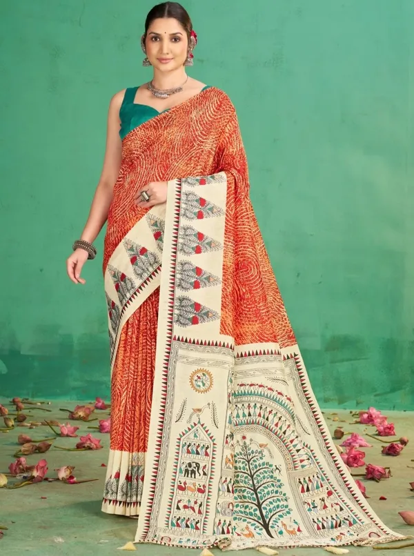 Orange_Printed_Saree_for_Women