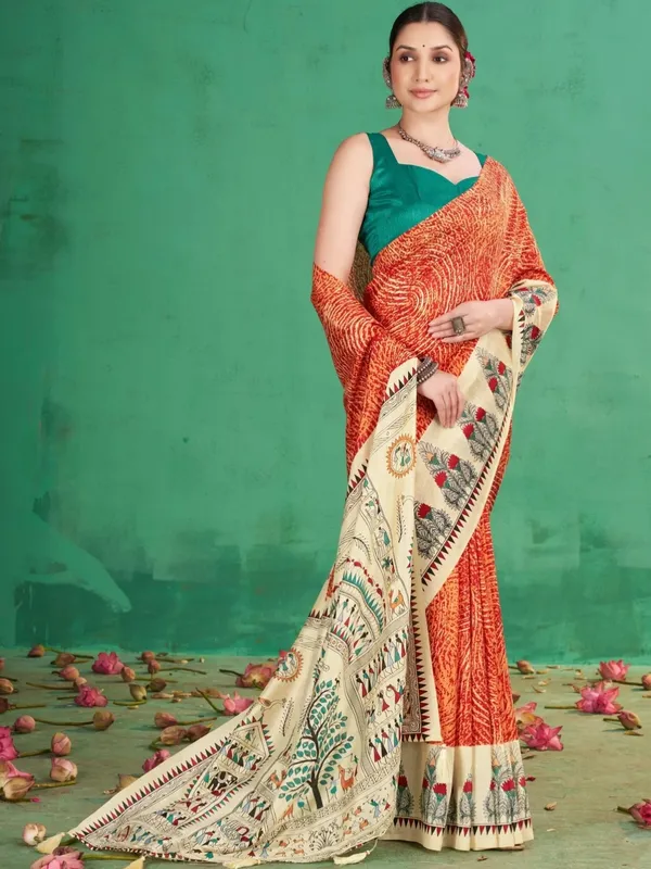Orange_Printed_Saree_for_Women