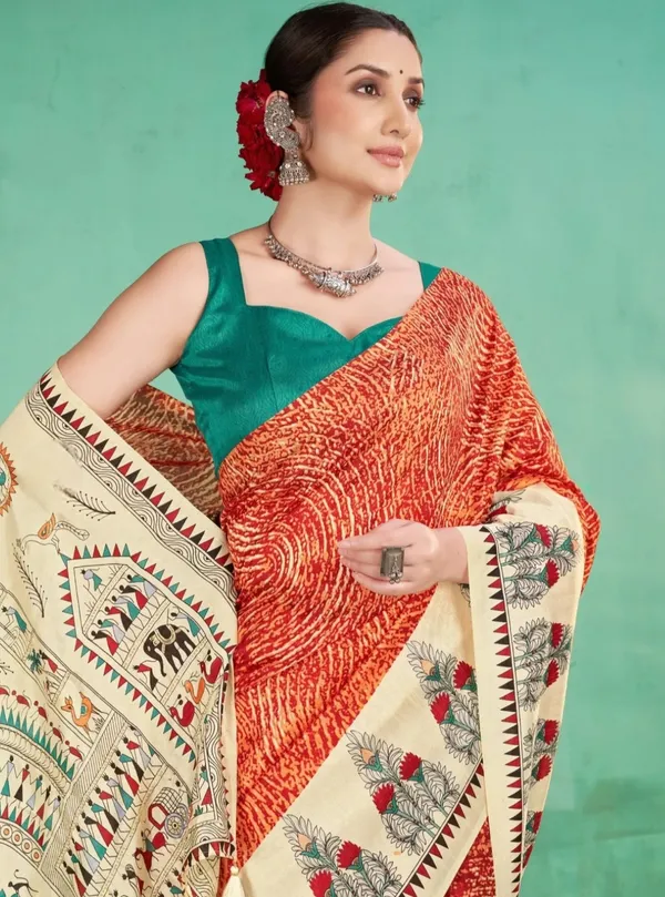 Orange_Printed_Saree_for_Women