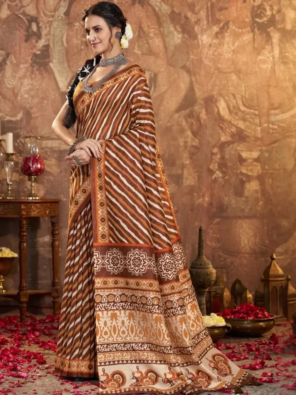 Brown_Printed_Saree_For_Women
