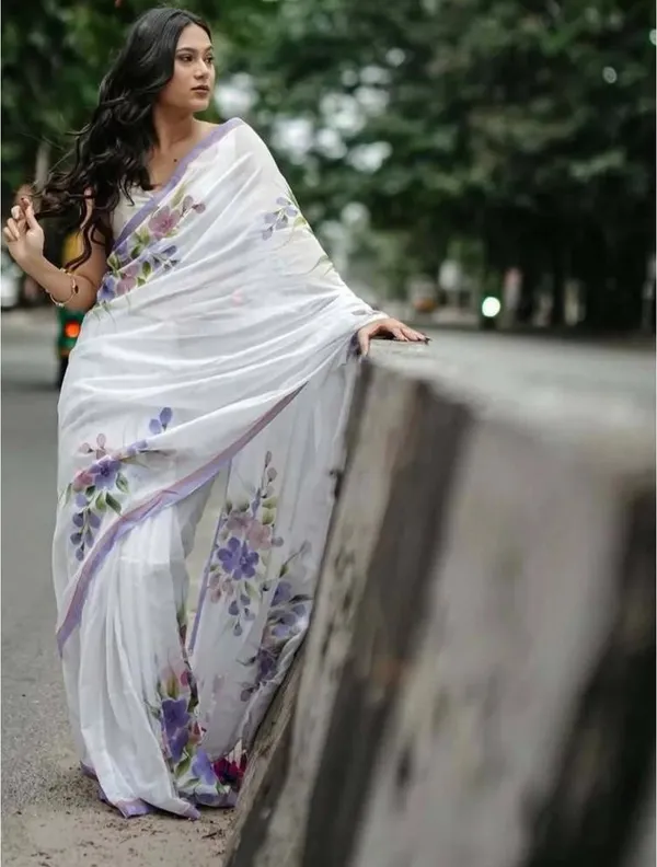 White_Floral_Print_Saree_for_Women