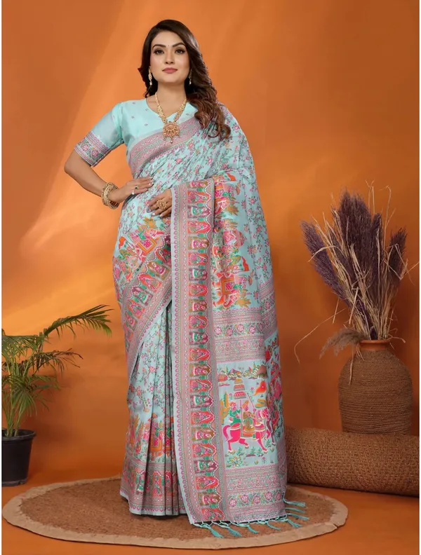 Aqua_Floral_Printed_Saree_for_Women