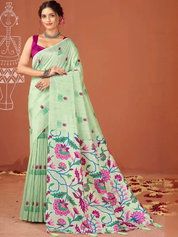 Green_Floral_Print_Saree_For_Women