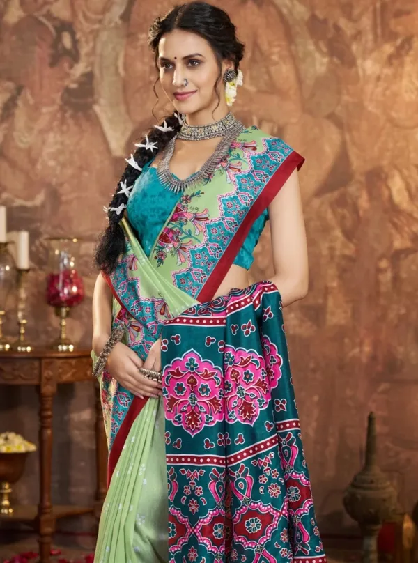 Green_Floral_Printed_Saree_For_Women