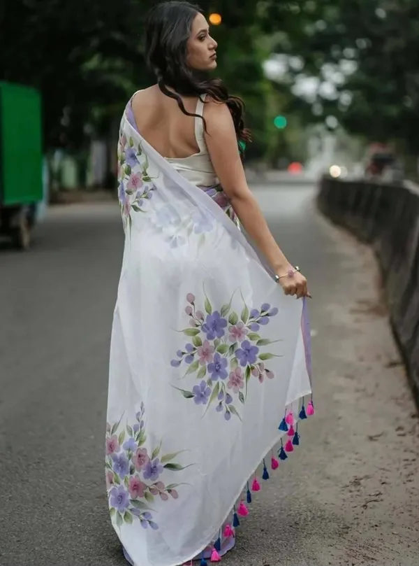 White_Floral_Print_Saree_for_Women