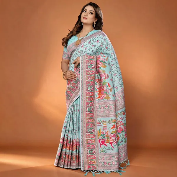 Aqua_Floral_Printed_Saree_for_Women