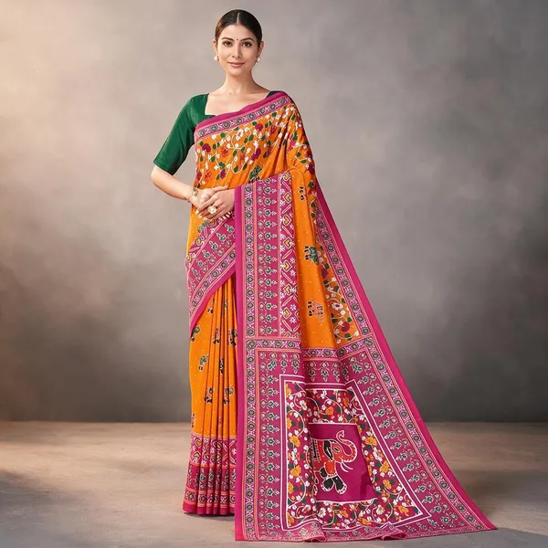Orange_Printed_Saree_for_Women