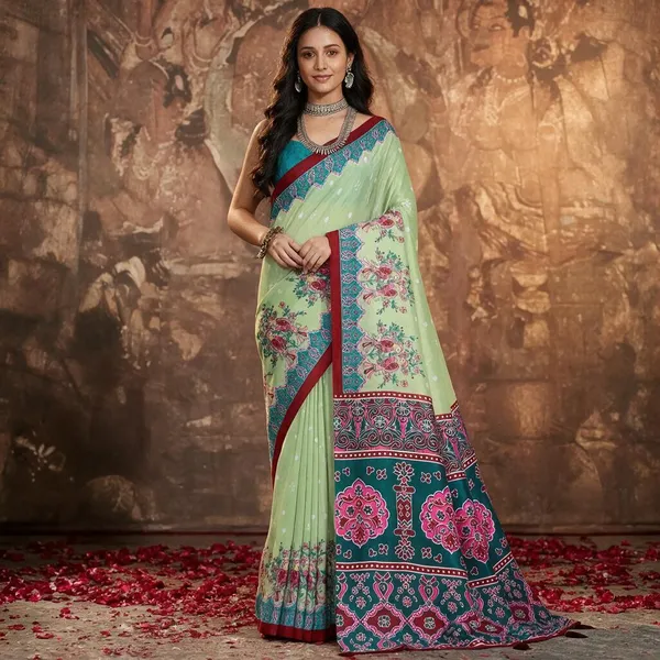 Green_Floral_Printed_Saree_For_Women