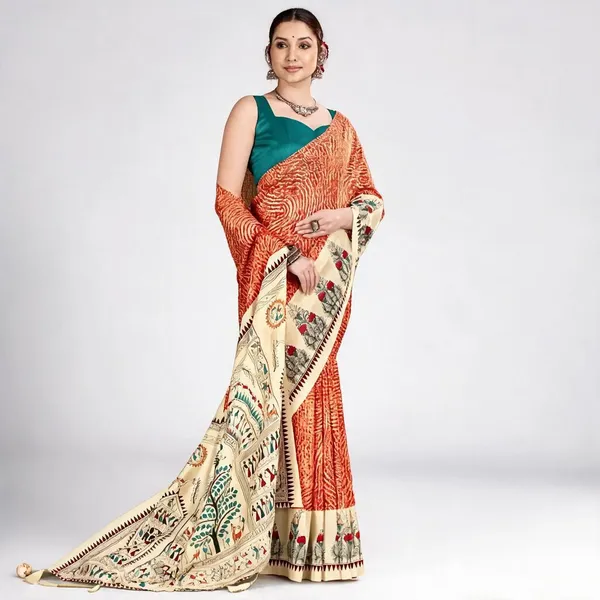 Orange_Printed_Saree_for_Women