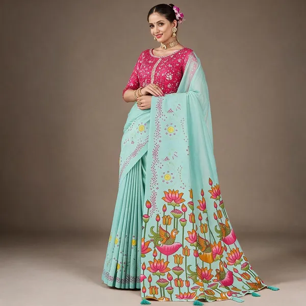 Aqua_Printed_Saree_for_Women